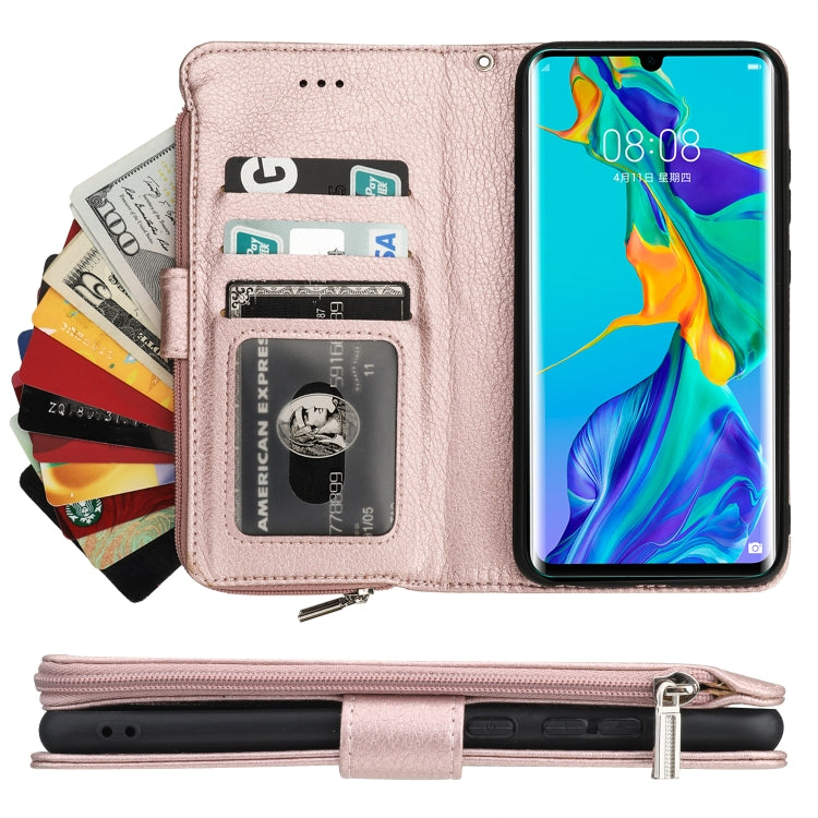 For Huawei P30 Pro Microfiber Zipper Horizontal Flip Leather Case