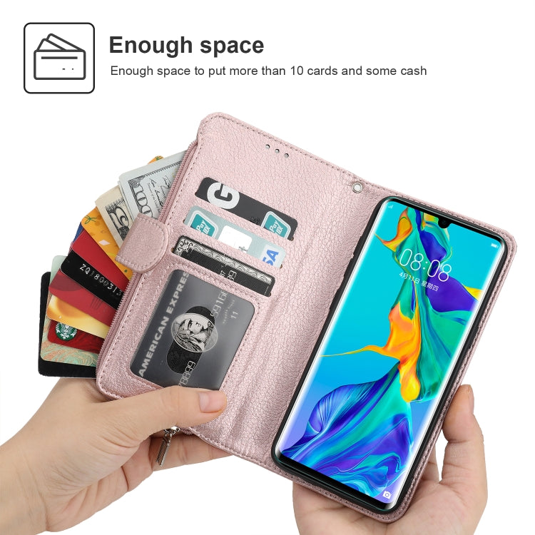 For Huawei P30 Pro Microfiber Zipper Horizontal Flip Leather Case