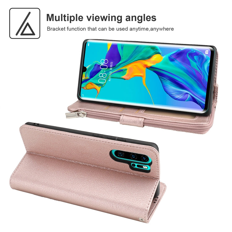 For Huawei P30 Pro Microfiber Zipper Horizontal Flip Leather Case