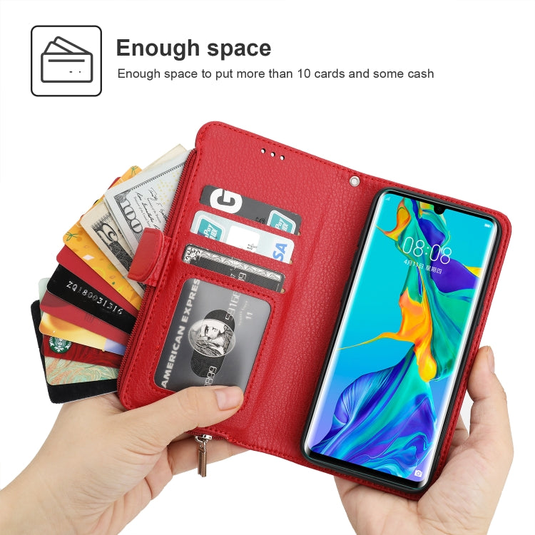 For Huawei P30 Pro Microfiber Zipper Horizontal Flip Leather Case
