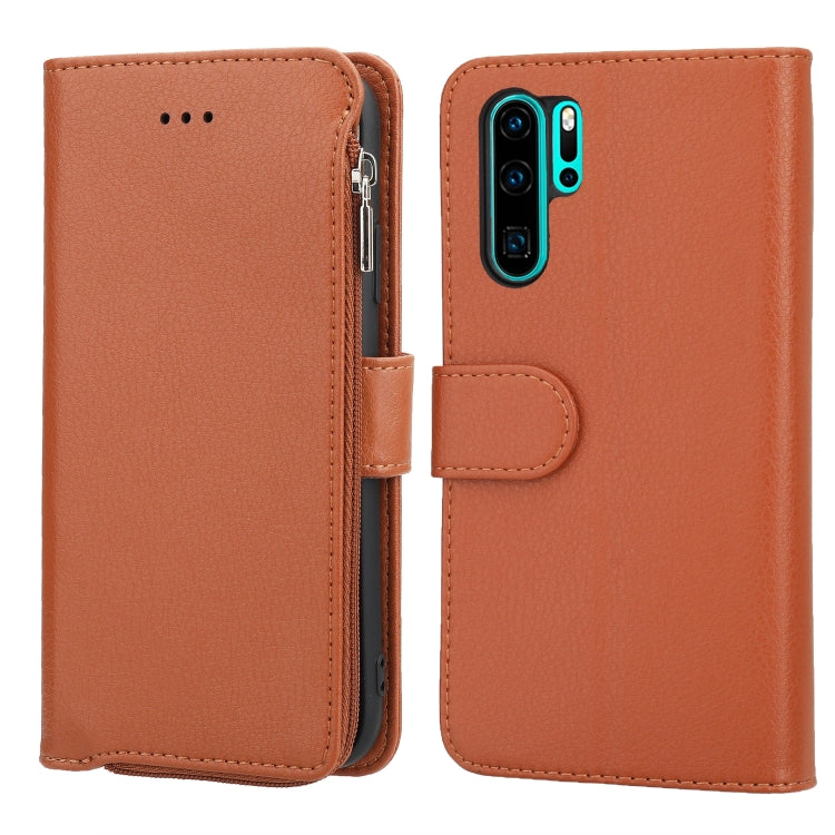 For Huawei P30 Pro Microfiber Zipper Horizontal Flip Leather Case