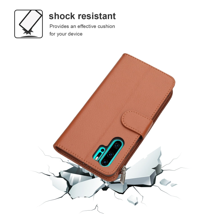 For Huawei P30 Pro Microfiber Zipper Horizontal Flip Leather Case