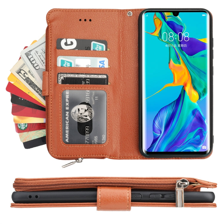 For Huawei P30 Pro Microfiber Zipper Horizontal Flip Leather Case