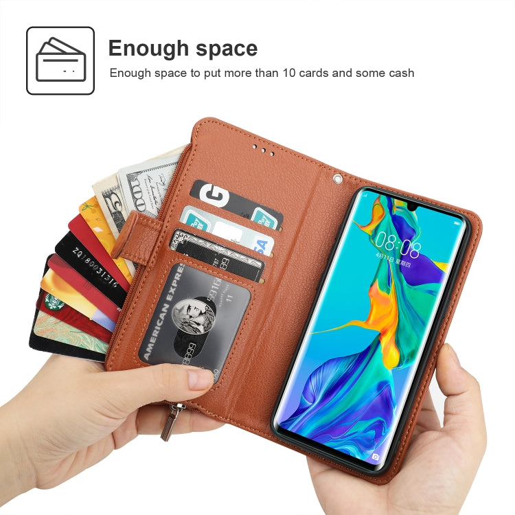 For Huawei P30 Pro Microfiber Zipper Horizontal Flip Leather Case