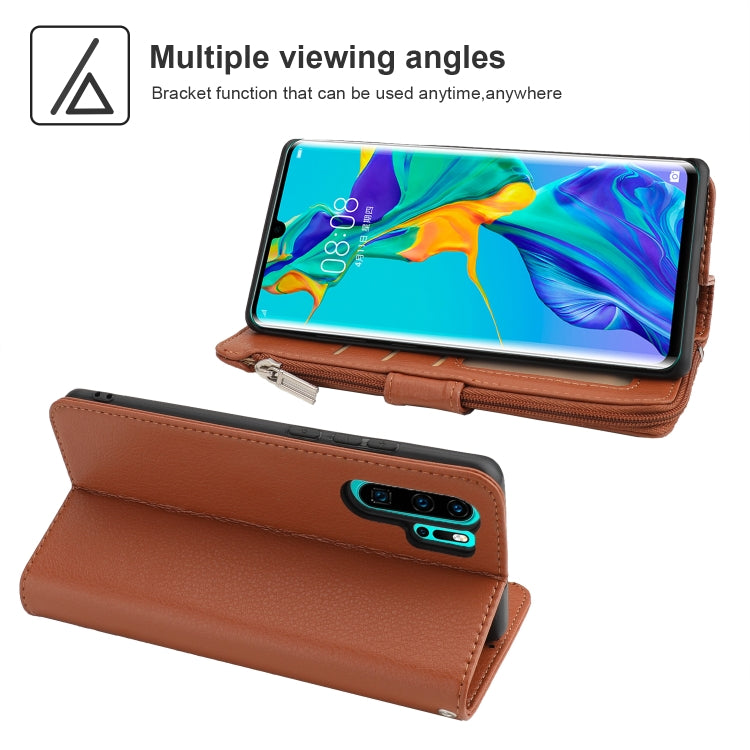 For Huawei P30 Pro Microfiber Zipper Horizontal Flip Leather Case