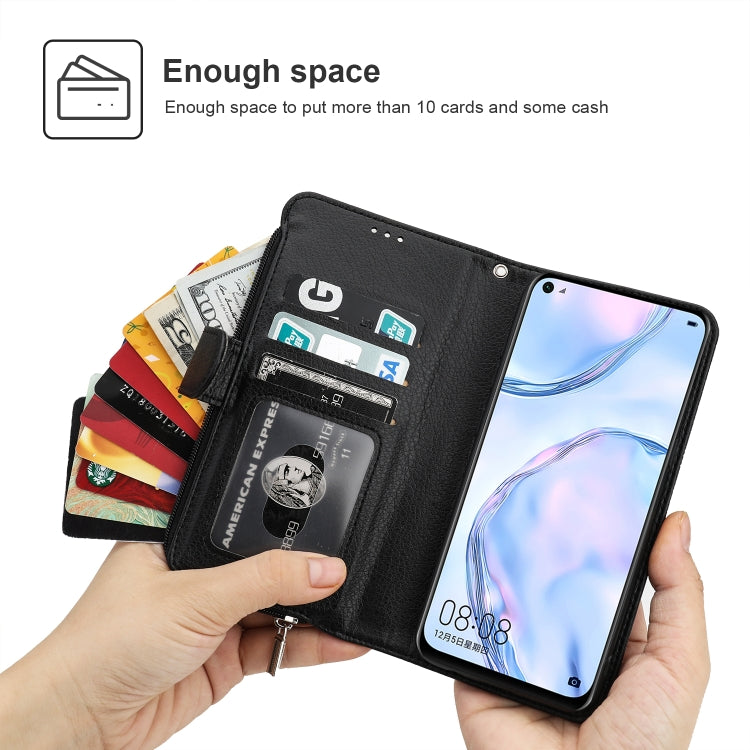For Huawei P40 Lite / nova 6 SE Microfiber Zipper Horizontal Flip Leather Case