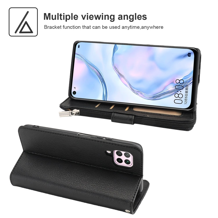 For Huawei P40 Lite / nova 6 SE Microfiber Zipper Horizontal Flip Leather Case