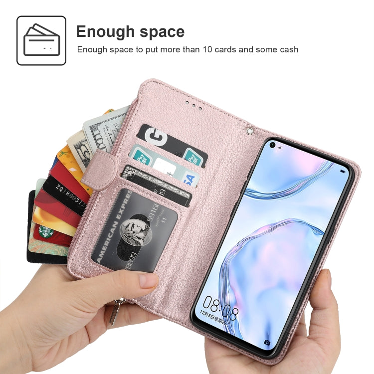 For Huawei P40 Lite / nova 6 SE Microfiber Zipper Horizontal Flip Leather Case