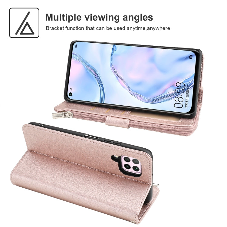 For Huawei P40 Lite / nova 6 SE Microfiber Zipper Horizontal Flip Leather Case