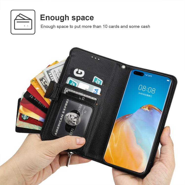 For Huawei P40 Pro / P40 Pro+ Microfiber Zipper Horizontal Flip Leather Case