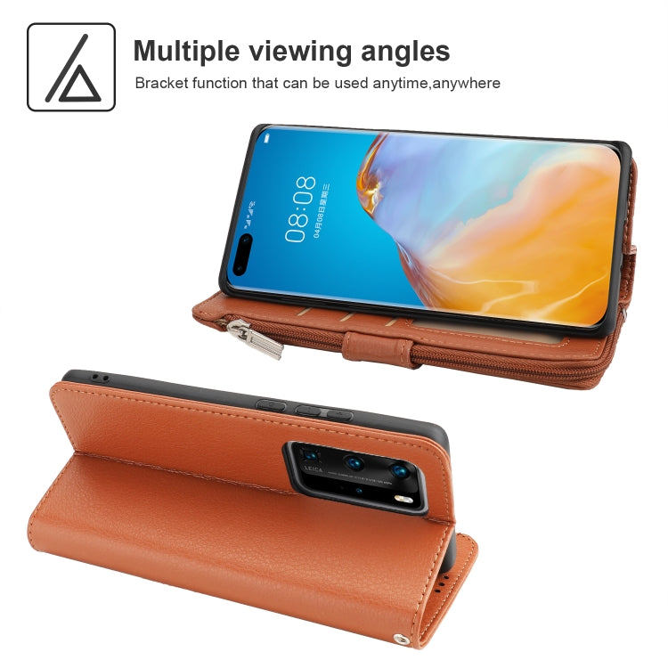 For Huawei P40 Pro / P40 Pro+ Microfiber Zipper Horizontal Flip Leather Case