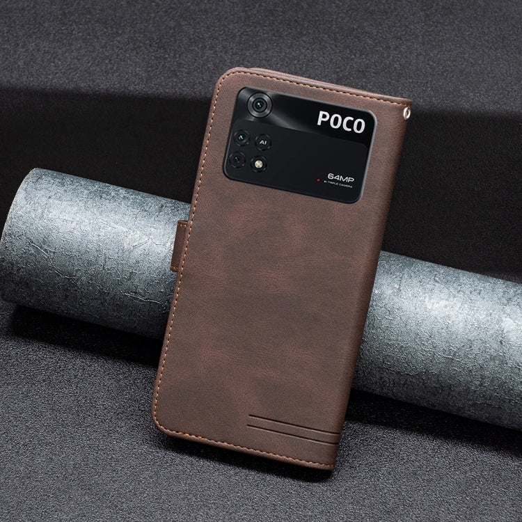 For Xiaomi Poco M4 Pro BF09 Magnetic Buckle RFID Flip Leather Phone Case