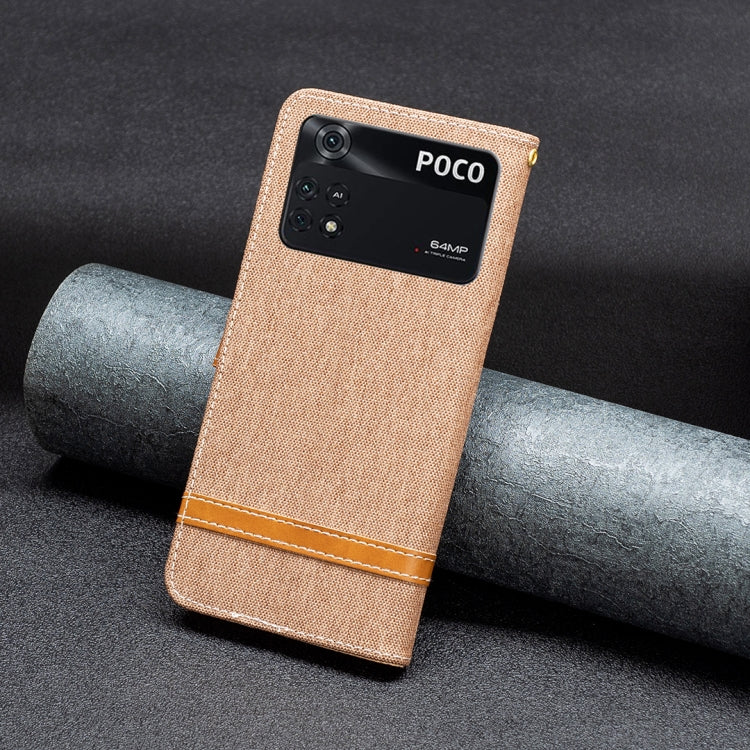 For Xiaomi Poco M4 Pro Color Block Denim Texture Leather Phone Case