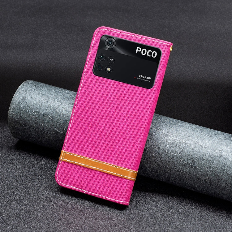 For Xiaomi Poco M4 Pro Color Block Denim Texture Leather Phone Case