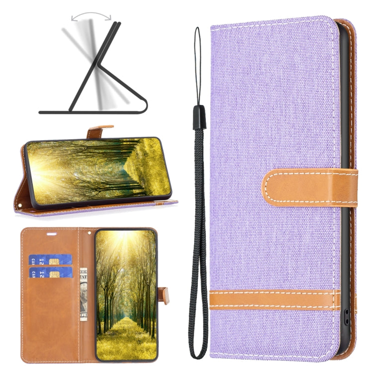 For Xiaomi Poco M4 Pro Color Block Denim Texture Leather Phone Case