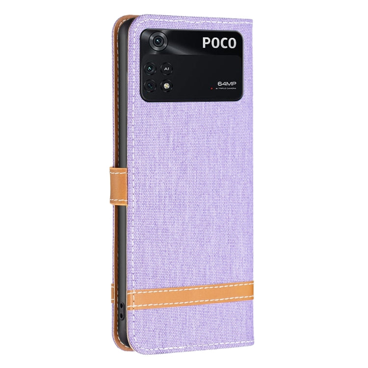 For Xiaomi Poco M4 Pro Color Block Denim Texture Leather Phone Case