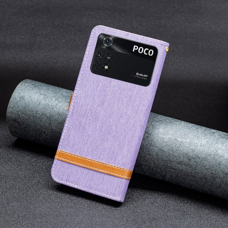 For Xiaomi Poco M4 Pro Color Block Denim Texture Leather Phone Case