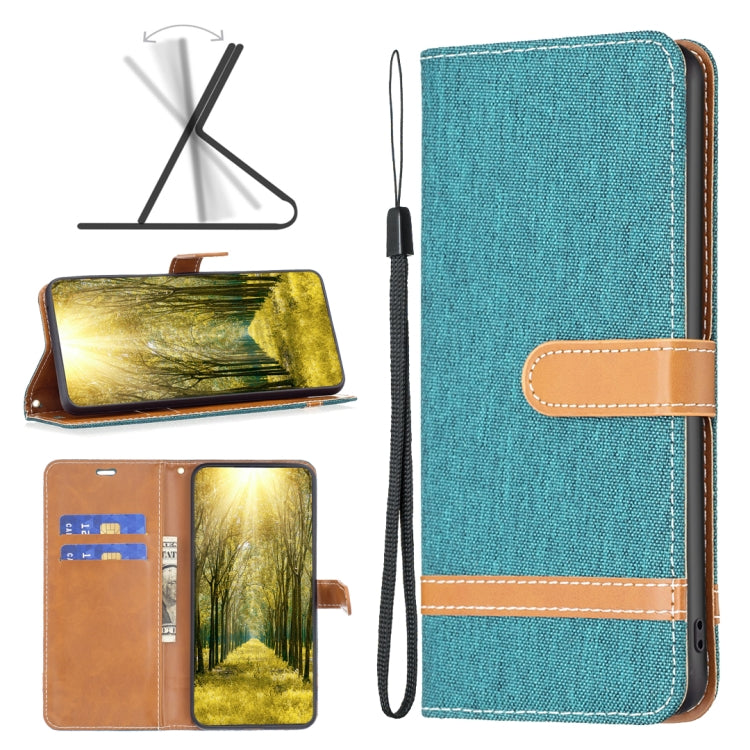 For Xiaomi Poco M4 Pro Color Block Denim Texture Leather Phone Case