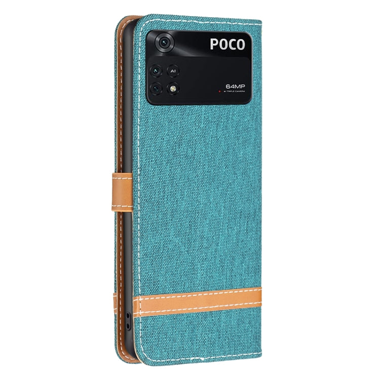 For Xiaomi Poco M4 Pro Color Block Denim Texture Leather Phone Case