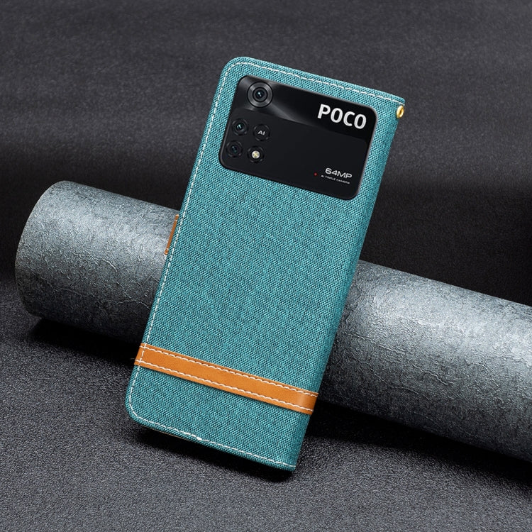 For Xiaomi Poco M4 Pro Color Block Denim Texture Leather Phone Case