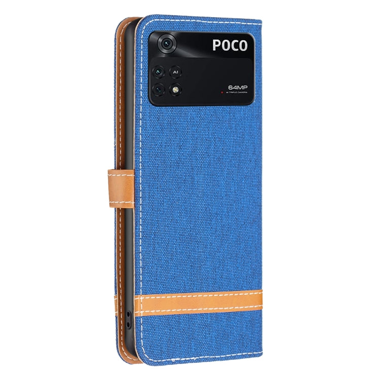 For Xiaomi Poco M4 Pro Color Block Denim Texture Leather Phone Case