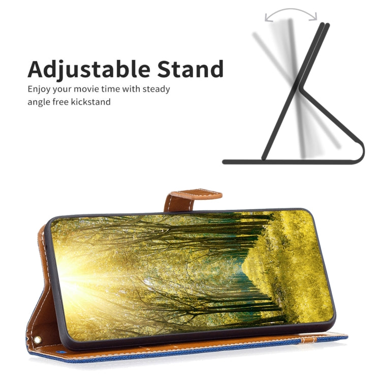 For Xiaomi Poco M4 Pro Color Block Denim Texture Leather Phone Case