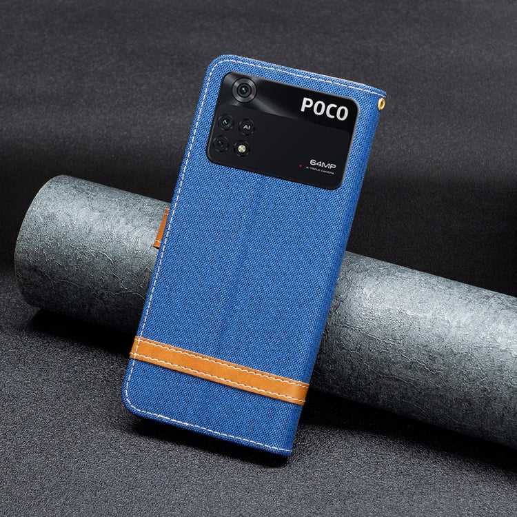 For Xiaomi Poco M4 Pro Color Block Denim Texture Leather Phone Case
