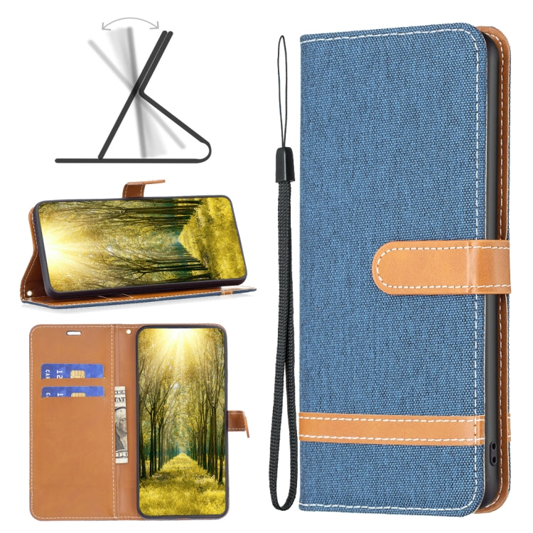 For Xiaomi Poco M4 Pro Color Block Denim Texture Leather Phone Case
