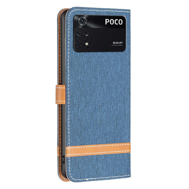For Xiaomi Poco M4 Pro Color Block Denim Texture Leather Phone Case