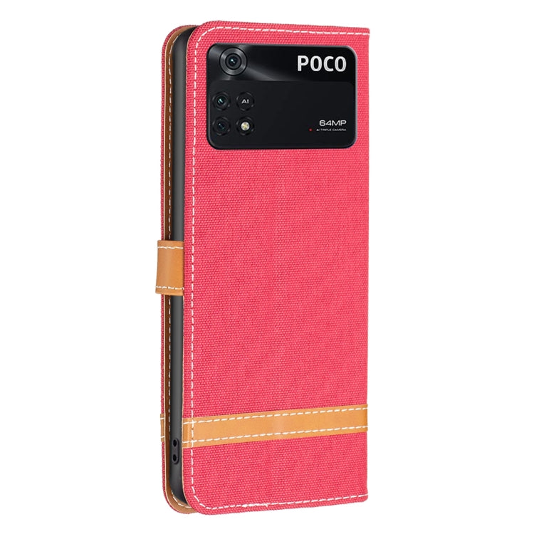 For Xiaomi Poco M4 Pro Color Block Denim Texture Leather Phone Case
