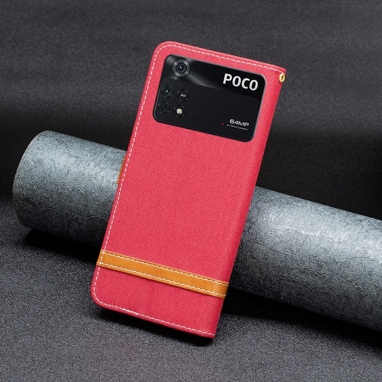 For Xiaomi Poco M4 Pro Color Block Denim Texture Leather Phone Case