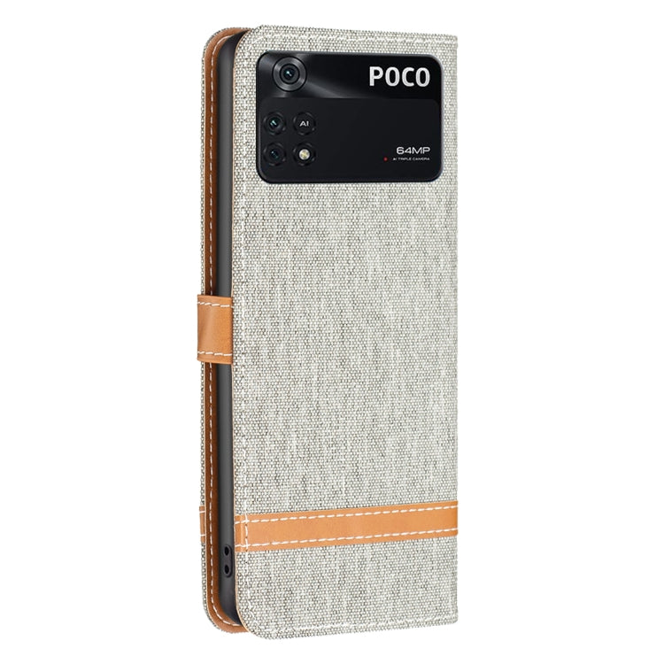 For Xiaomi Poco M4 Pro Color Block Denim Texture Leather Phone Case