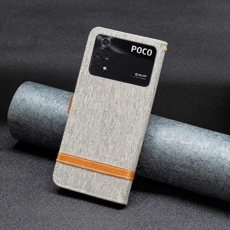 For Xiaomi Poco M4 Pro Color Block Denim Texture Leather Phone Case