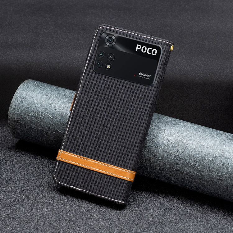 For Xiaomi Poco M4 Pro Color Block Denim Texture Leather Phone Case