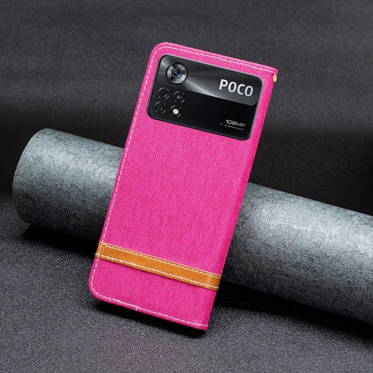 For Xiaomi Poco M4 Pro 5G Color Block Denim Texture Leather Phone Case