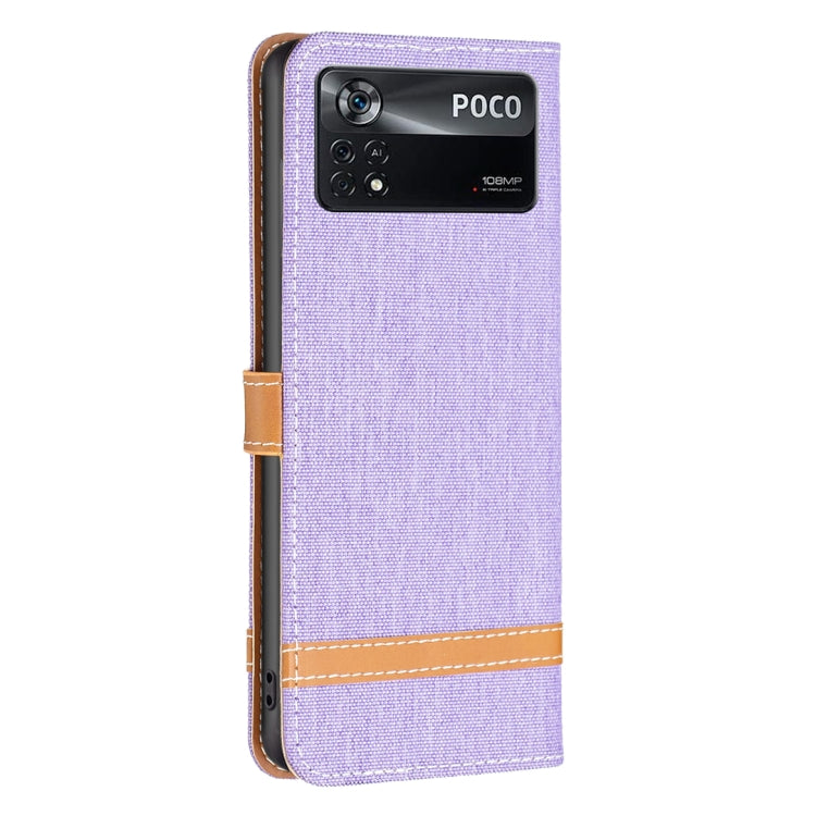 For Xiaomi Poco M4 Pro 5G Color Block Denim Texture Leather Phone Case