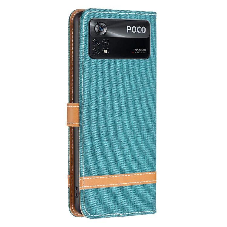 For Xiaomi Poco M4 Pro 5G Color Block Denim Texture Leather Phone Case