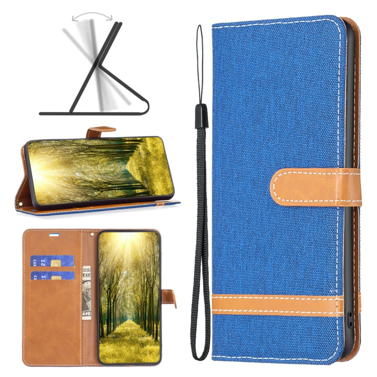 For Xiaomi Poco M4 Pro 5G Color Block Denim Texture Leather Phone Case