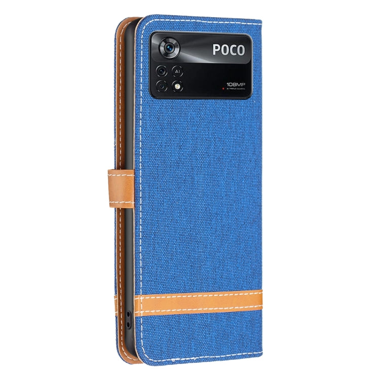 For Xiaomi Poco M4 Pro 5G Color Block Denim Texture Leather Phone Case