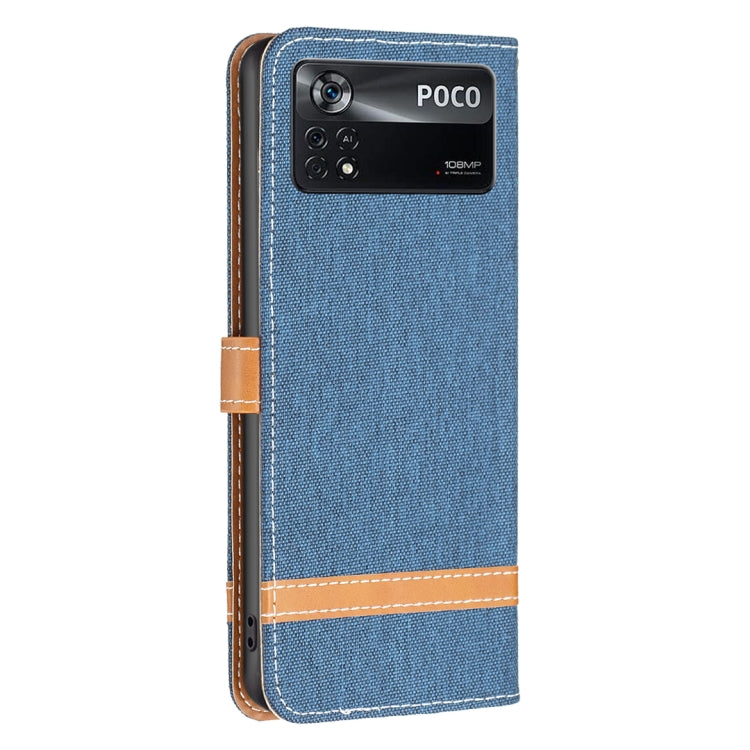 For Xiaomi Poco M4 Pro 5G Color Block Denim Texture Leather Phone Case