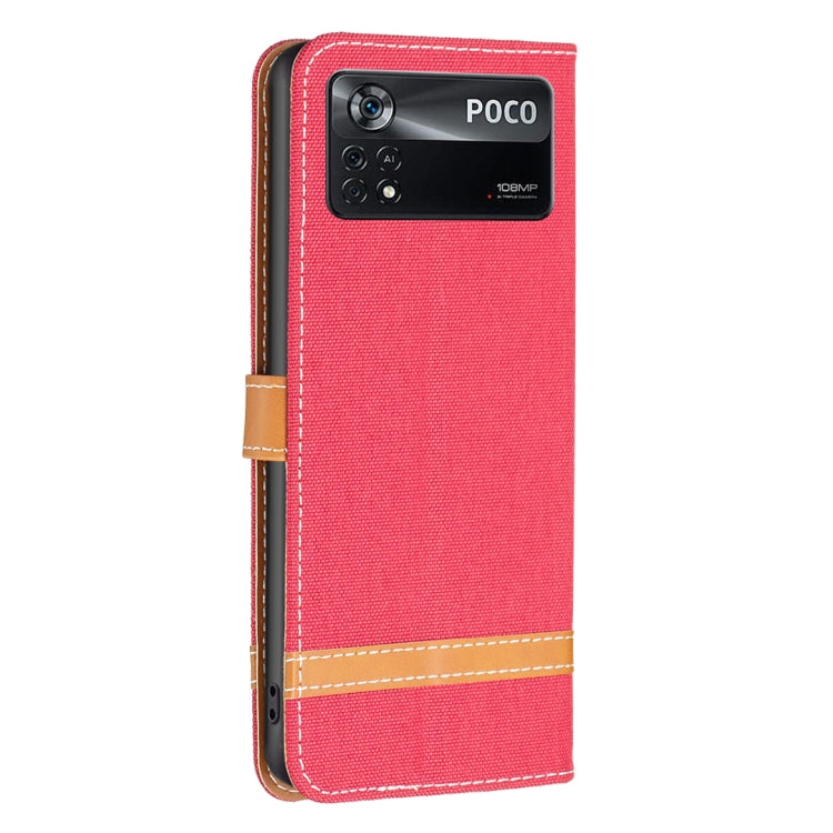 For Xiaomi Poco M4 Pro 5G Color Block Denim Texture Leather Phone Case
