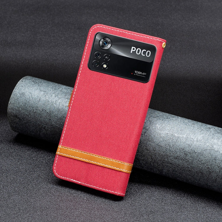 For Xiaomi Poco M4 Pro 5G Color Block Denim Texture Leather Phone Case