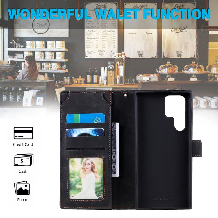 For Samsung Galaxy S22 Ultra 5G Skin Feel Card Slot Leather Phone Case