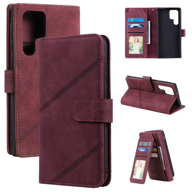 For Samsung Galaxy S22 Ultra 5G Skin Feel Card Slot Leather Phone Case