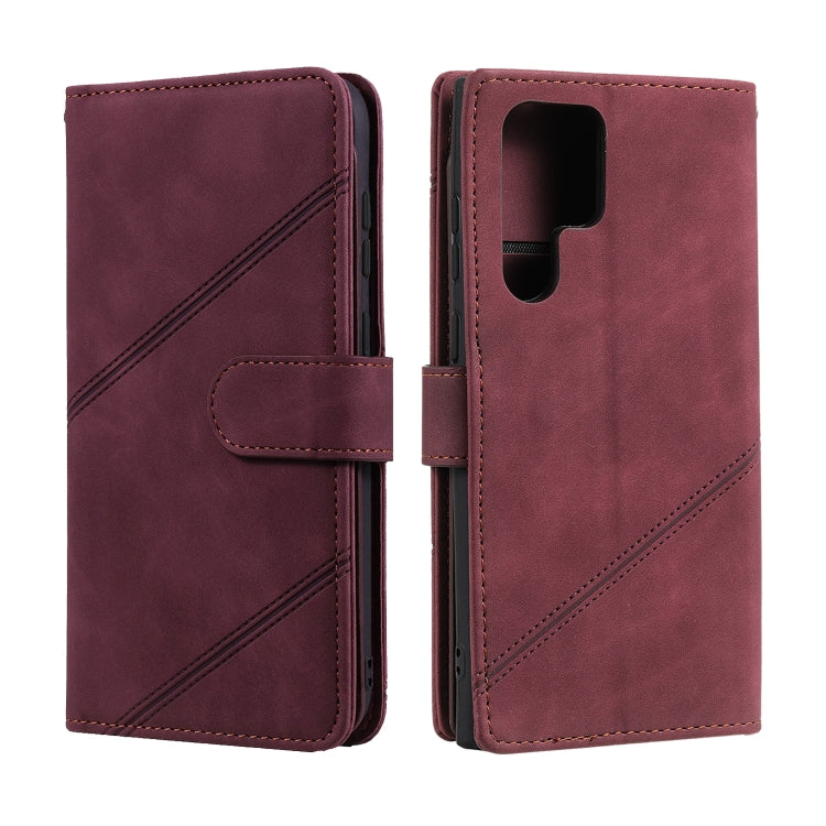 For Samsung Galaxy S22 Ultra 5G Skin Feel Card Slot Leather Phone Case