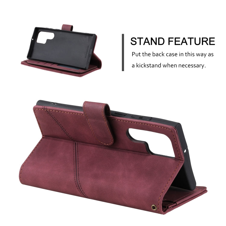 For Samsung Galaxy S22 Ultra 5G Skin Feel Card Slot Leather Phone Case