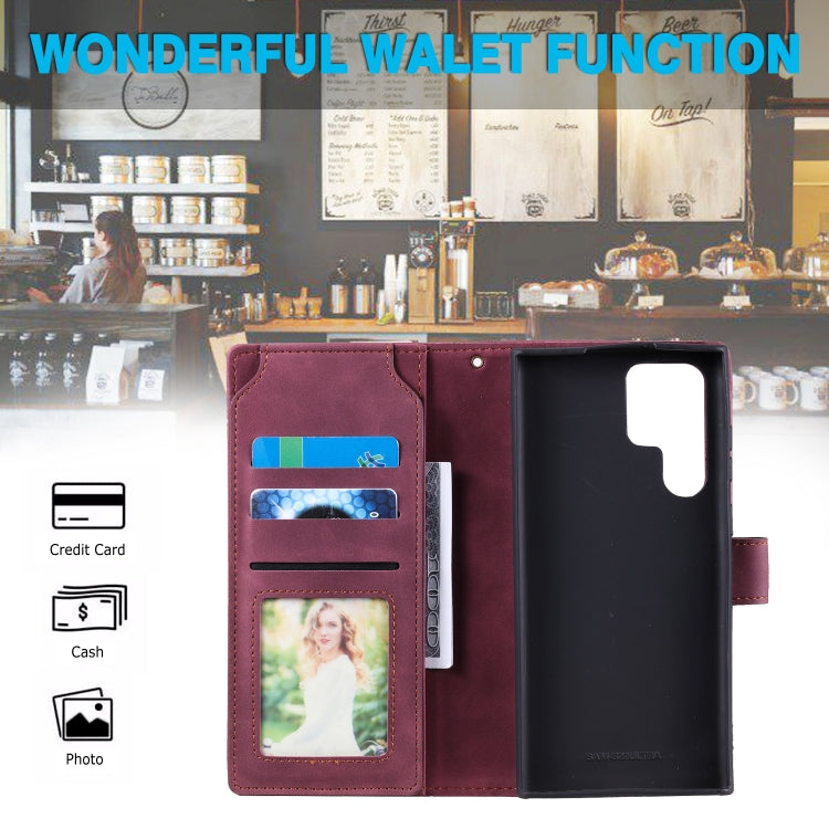 For Samsung Galaxy S22 Ultra 5G Skin Feel Card Slot Leather Phone Case