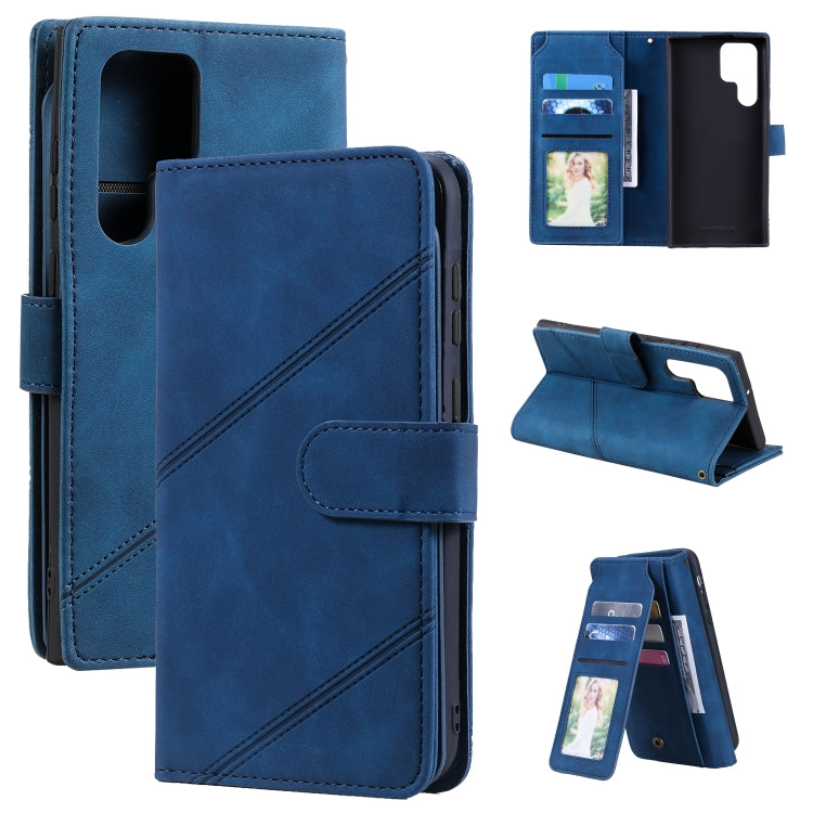 For Samsung Galaxy S22 Ultra 5G Skin Feel Card Slot Leather Phone Case