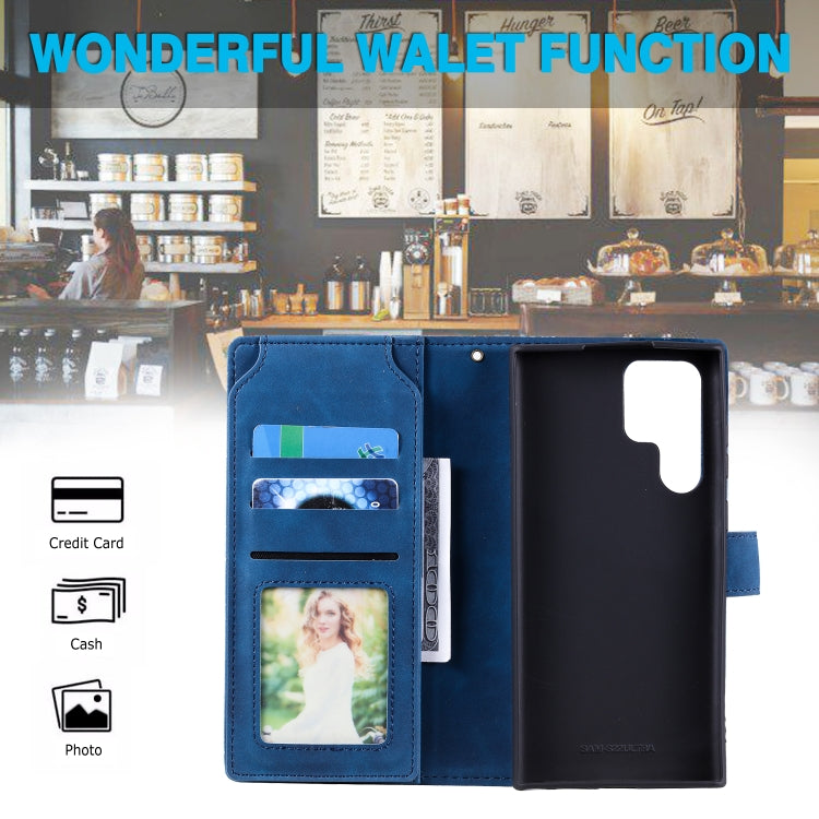 For Samsung Galaxy S22 Ultra 5G Skin Feel Card Slot Leather Phone Case