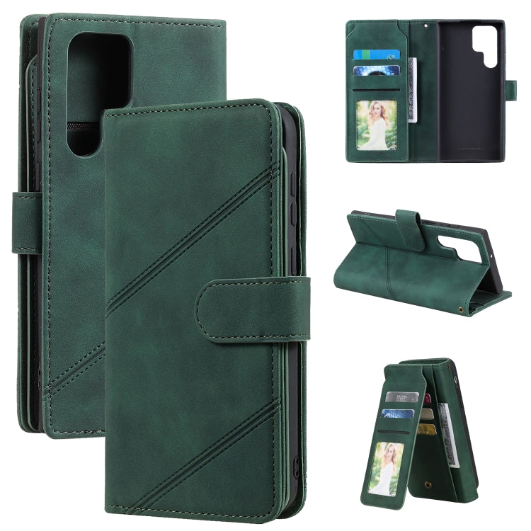 For Samsung Galaxy S22 Ultra 5G Skin Feel Card Slot Leather Phone Case